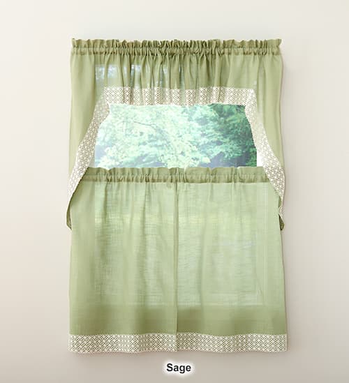 Salem Woven with Daisy Chain Lace Kitchen Curtains