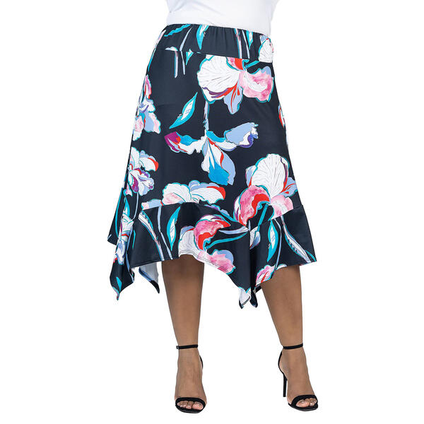 Plus Size 24/7 Comfort Apparel Floral Handkerchief Hemline Skirt - image 