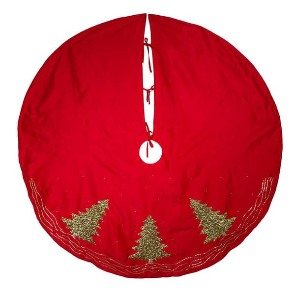 Kurt S. Adler 60in. Red Tree Skirt with Green Embroidered Trees