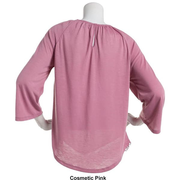 Womens Absolutely Famous 3/4 Sleeve Scoop Neck Lace Hem Blouse