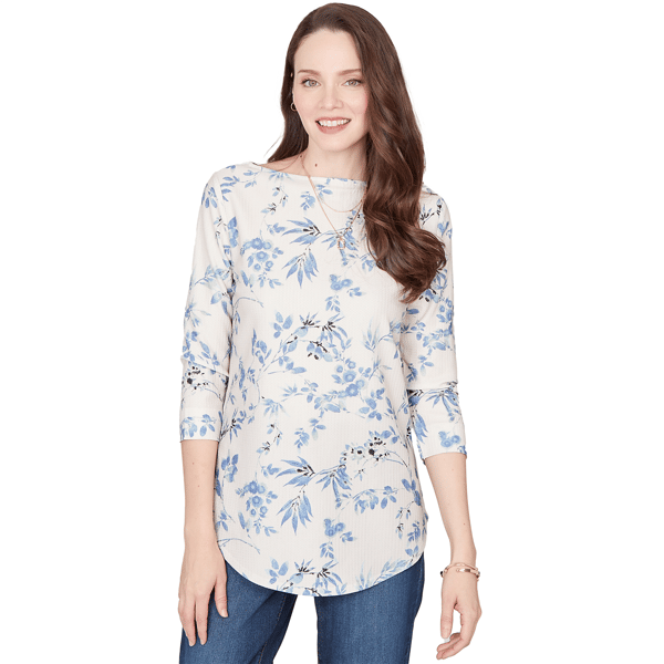 Petites Emaline Key Items 3/4 Sleeve Boat Neck Pebble Knit Print - image 