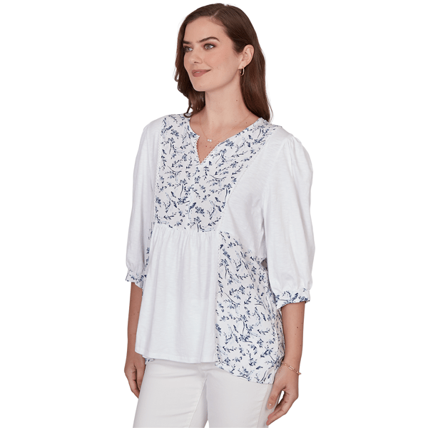 Womens Ruby Rd. French Riviera 3/4 Sleeve Mixed Floral Blouse