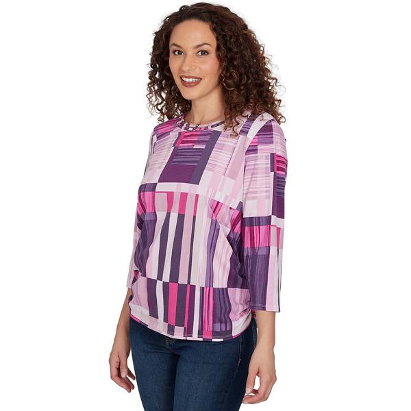 Petite Alfred Dunner Key Items 3/4 Sleeve Geo Bars Blouse