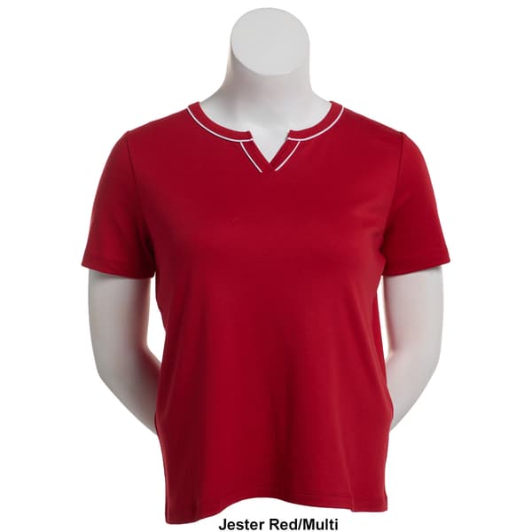 Womens Hasting & Smith Short Sleeve Split Neck Piped Tee