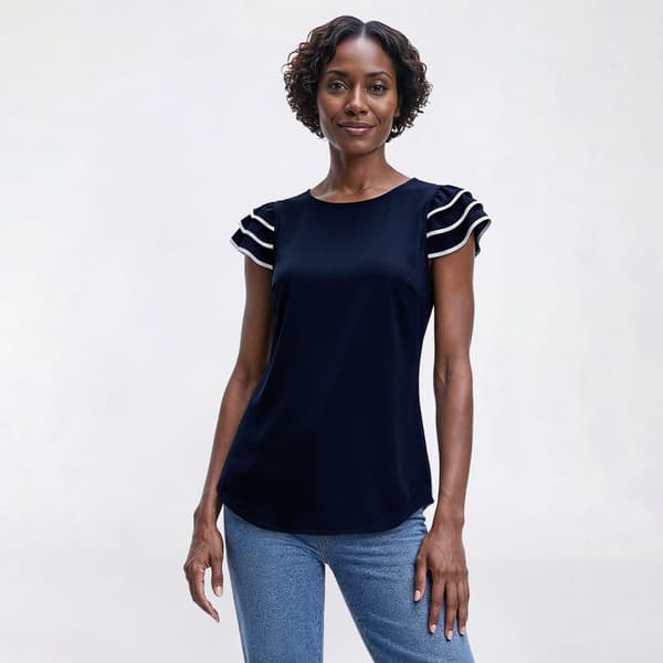 Womens Adrianna Papell Triple Ruffle Tipping Sleeve Blouse - image 