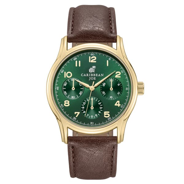 Mens Caribbean Joe Gold-Tone Green Dial Strap Watch - CJ7177GD - image 