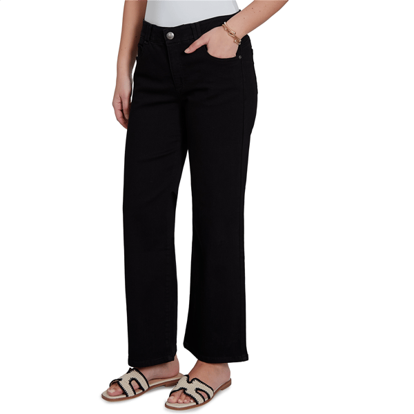 Womens Ruby Rd. Key Items Jet Black Stovepipe Wide Leg Jeans
