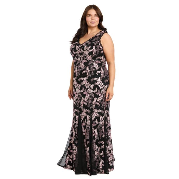 Plus Size R&M Richards Sleevless V Neck Two Tone Lace Gown