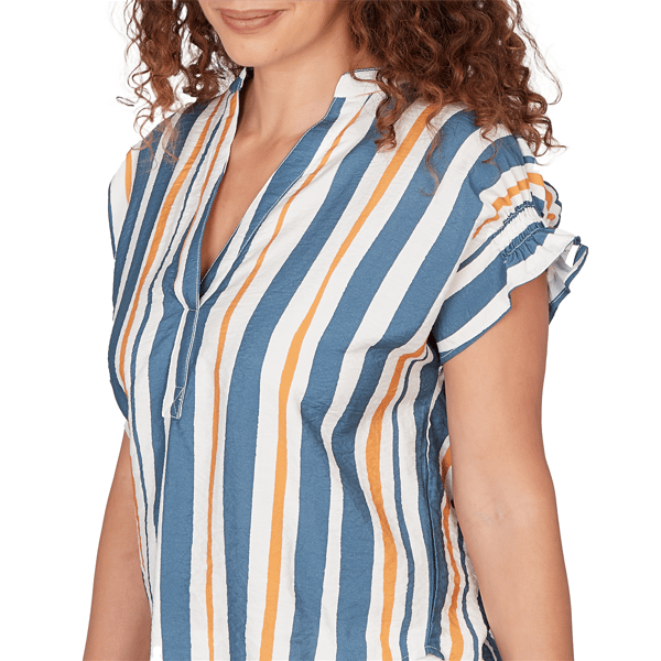 Womens Skye’s the Limit Summer Spice Cap Sleeve Stripe Blouse