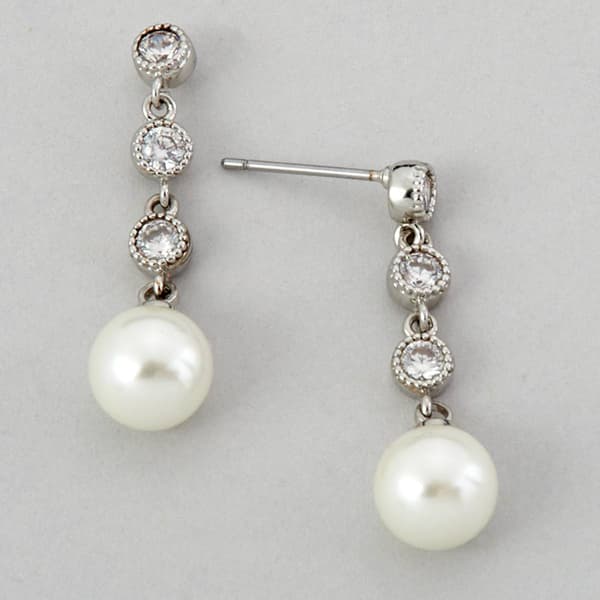 Rosa Rhinestones CZ & Pearl Drop Earrings - image 