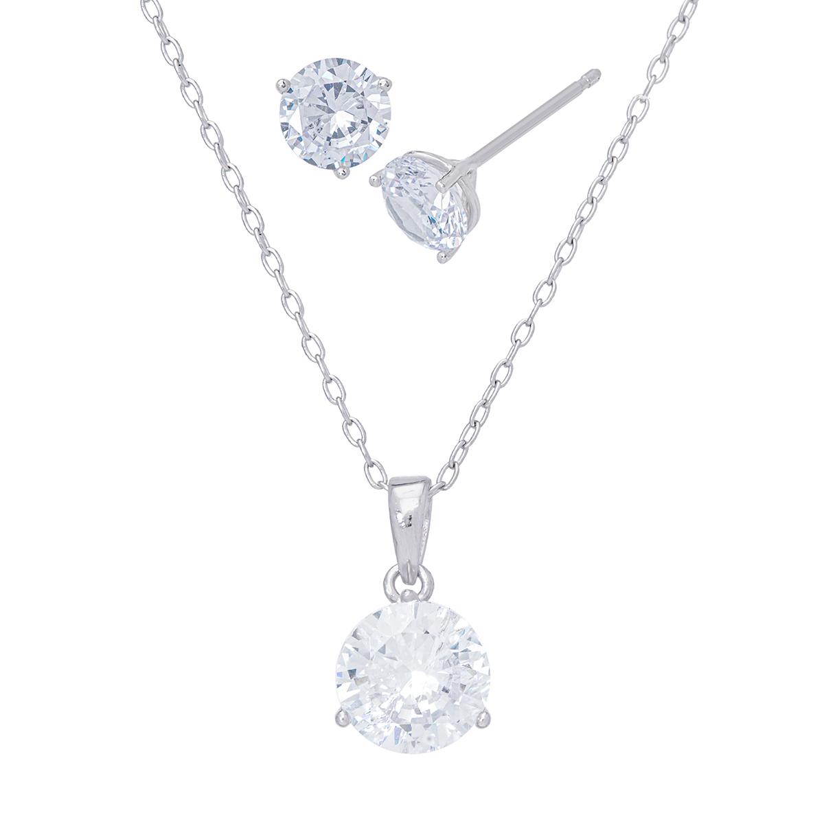 Round Cubic Zirconia Stud Earrings & Pendant Set
