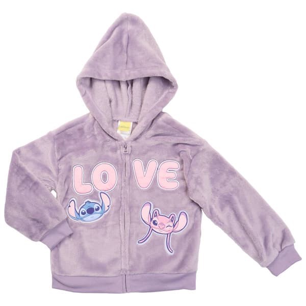 Girls (4-6x) Disney Stitch & Angel Love Faux Fur Full Zip Hoodie - image 