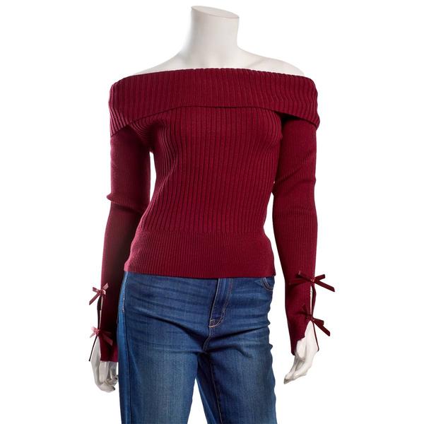 Juniors Madden Girl Long Sleeve Bow Off The Shoulder Sweater - image 