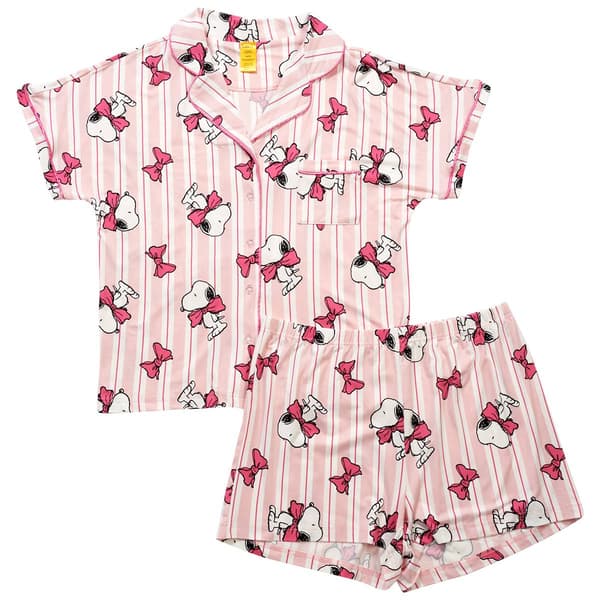 Juniors Peanuts Snoopy Bow Stripes Short Pajama Set - image 