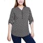 Womens NY Collection 3/4 Sleeve Geometric Zip V-Neck Blouse - image 1