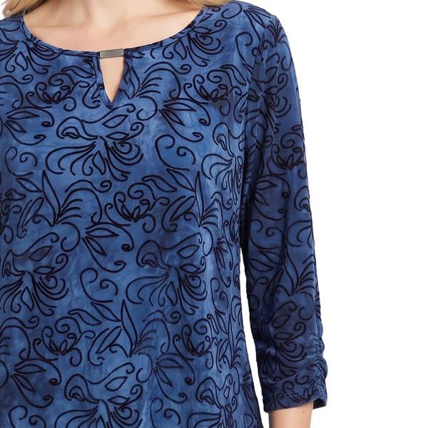 Petite NY Collection 3/4 Ruch Sleeve Abstract Floral Blouse