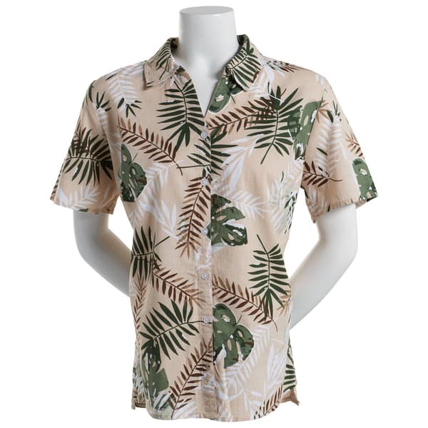 Womens Erika Hayden Bachata Palm Short Sleeve Top-Neutral