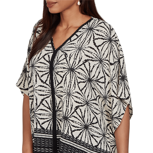 Womens Ruby Rd. Tropical Noir Elbow Sleeve Medallion Blouse