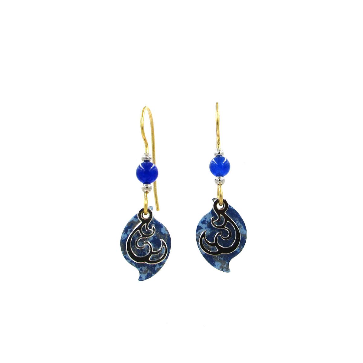 Silver Forest Open Curl on Paisley Earrings - Blue Denim