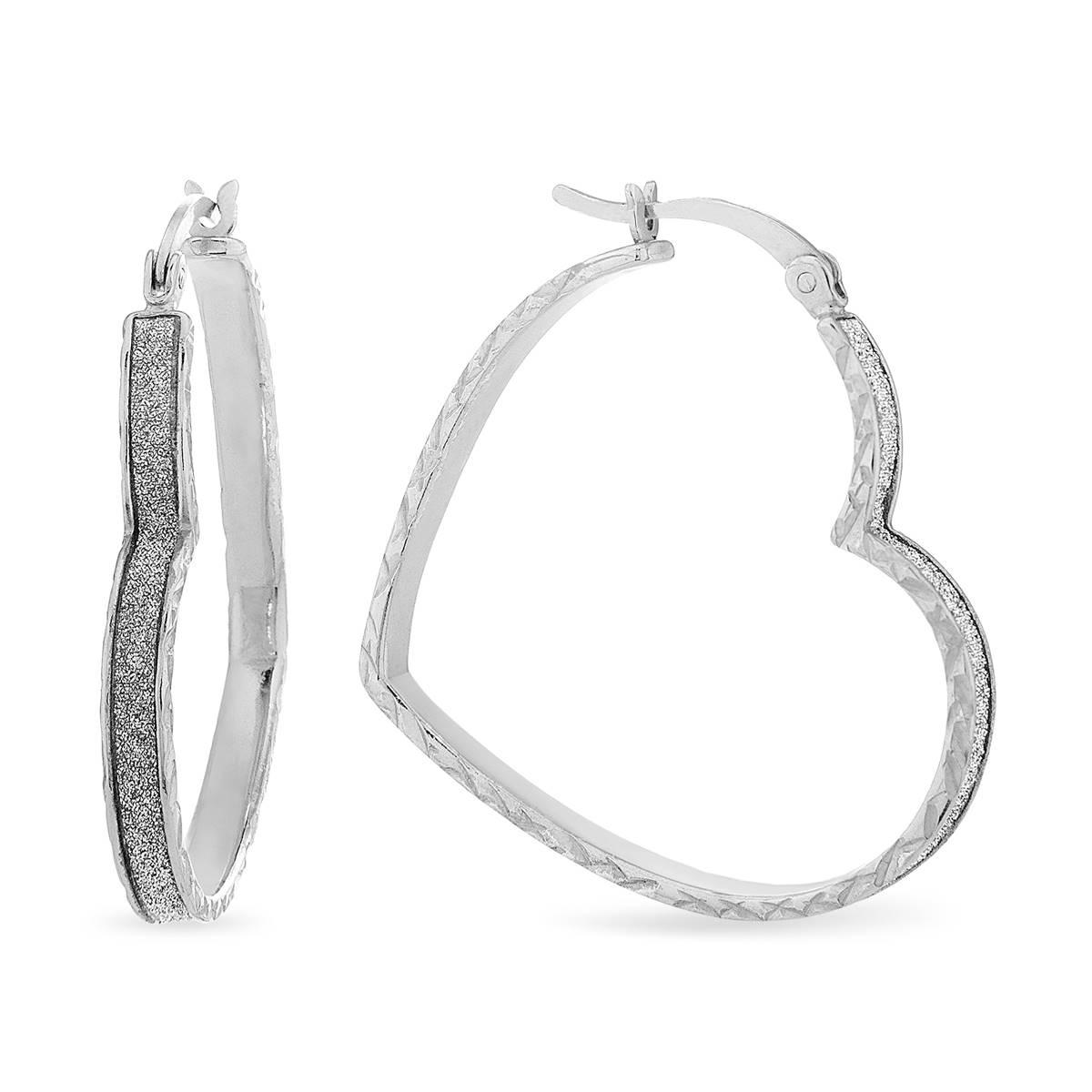 Forever New Sterling Silver Diamond Cut Heart Hoop Earrings
