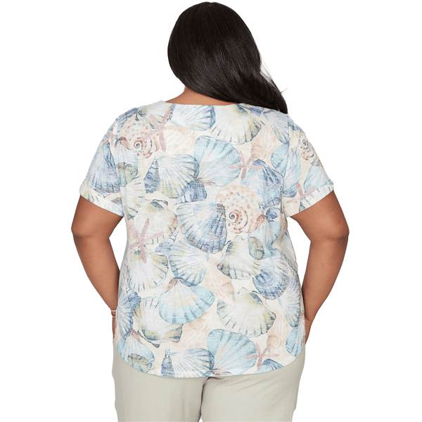 Plus Size Alfred Dunner Vintage Charm Round Neck Seashells Blouse - image 