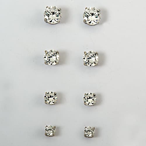 Ellen Tracy 4pr. Sterling CZ Earrings Set