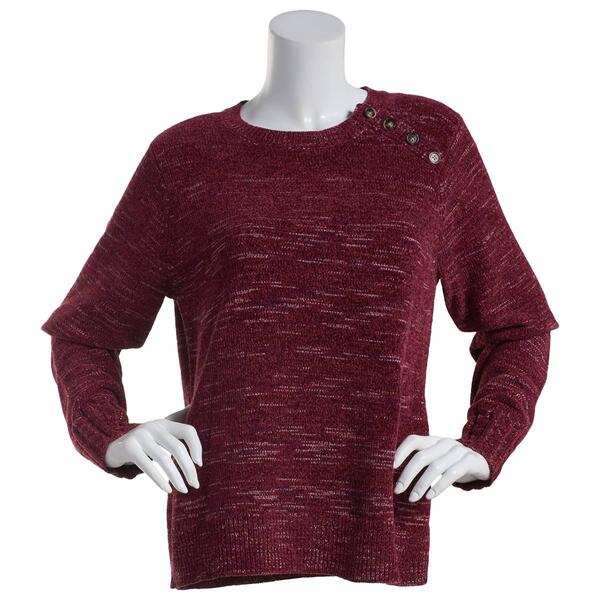 Petite Napa Valley Long Sleeve Button Shoulder Space Dye Sweater - image 