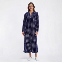 Womens Loungees Long Sleeve Dots Fleece Duster