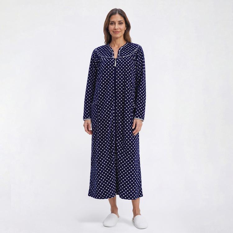 Womens Loungees Long Sleeve Dots Fleece Duster