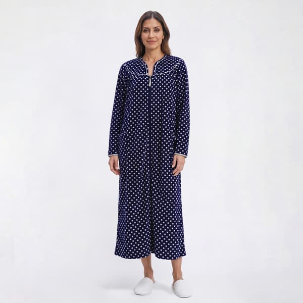 Womens Loungees Long Sleeve Dots Fleece Duster - image 