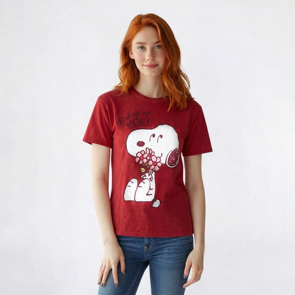 Juniors Peanuts Snoopy Thinking Of U Valentine''s Day Tee - image 