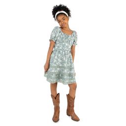 Girls (7-16) Rare Editions Puff Sleeve Floral Lace Trim Dress
