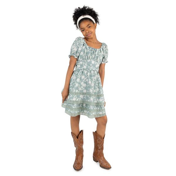 Girls (7-16) Rare Editions Puff Sleeve Floral Lace Trim Dress