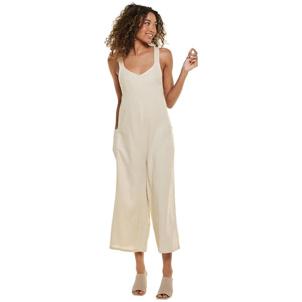 Juniors Hunter & Brown V-Neck Wide Strap Crop Wide Leg Jumpsuit - image 