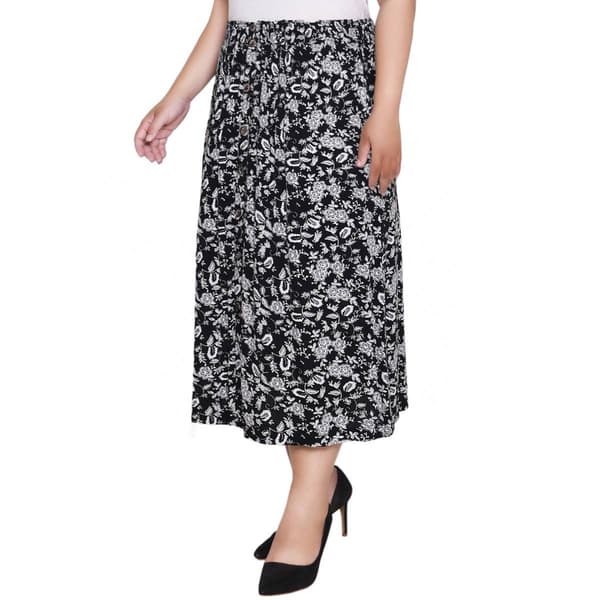 Plus Size NY Collection Pull On Floral Woven Gauze Crepon Skirt
