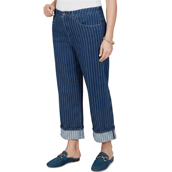Plus Size Ruby Rd. Game of Luxe Pinstripe Wide Cuff Jeans