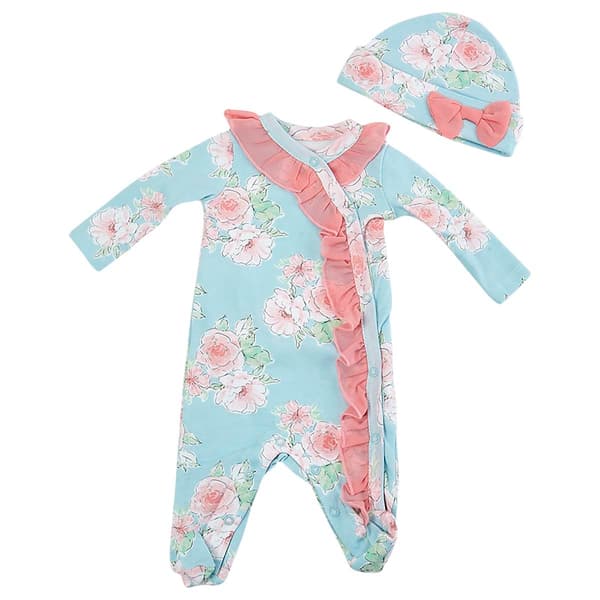 Baby Girl &#40;NB-9M&#41; Baby Essentials Floral Footie & Hat Pajama Set - image 