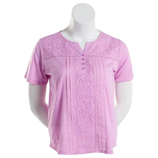 Womens Hasting & Smith Short Sleeve Lace Button Split Neck Henley - image 