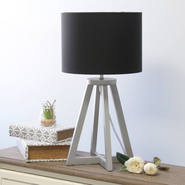 Simple Designs Interlock Triangular Wood Fabric Shade Table Lamp