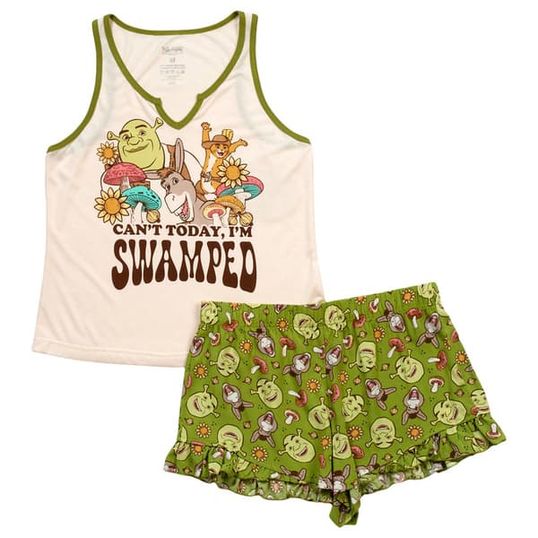 Juniors Shrek Shrek Can''t Today I''m Swamped Tank Pajama Set - image 