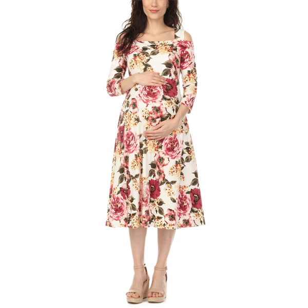 Womens White Mark Cold Shoulder Floral Print Maternity Dress - image 