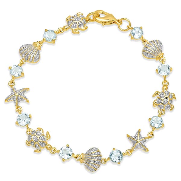 Gianni Argento 14kt. Gold Plated & Blue Topaz Sealife Bracelet - image 