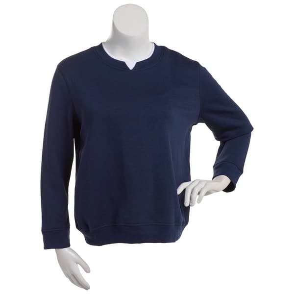 Womens Hasting & Smith Long Sleeve Solid Contrast Neck Sweatshirt