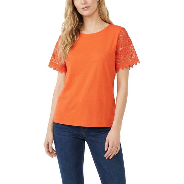 Petite NY Collection Short Lace Sleeve Solid Jersey Scoop Neck