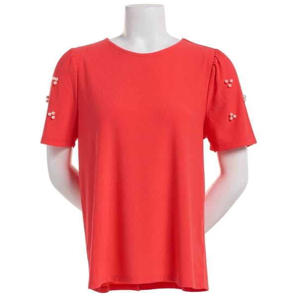 Womens 89th & Madison Pearl Cluster Crystal Crepe Top - image 