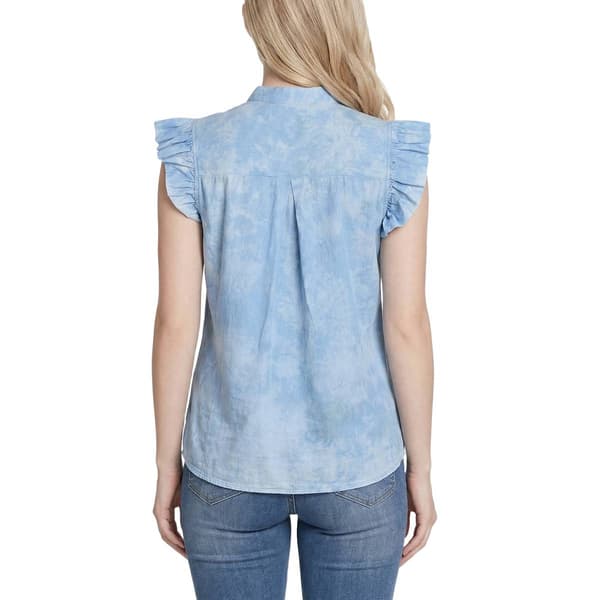 Plus Size NY Collection Flutter Sleeve Denim Button Front Blouse