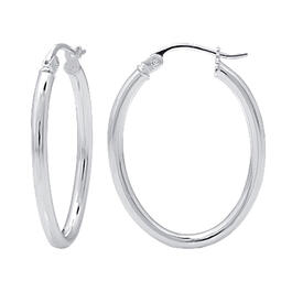 Sterling Silver 2x2x35mm Oval Polished Hoop Earrings