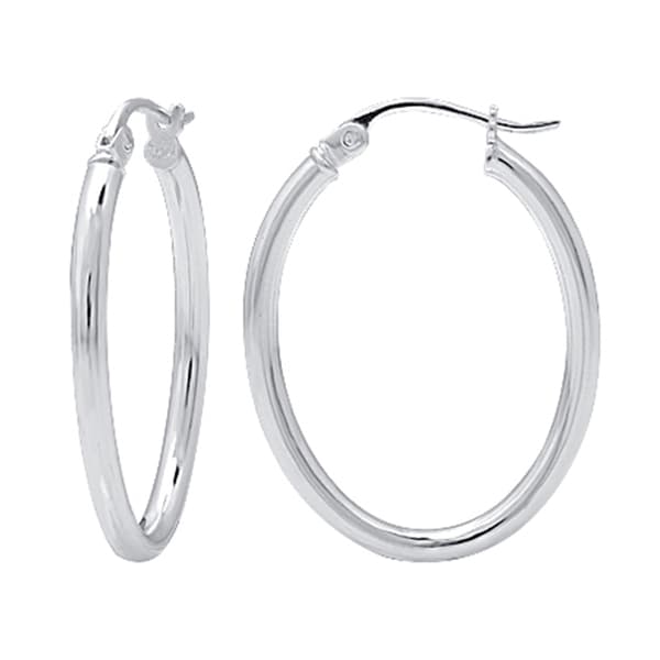 Sterling Silver 2x2x35mm Oval Polished Hoop Earrings - image 