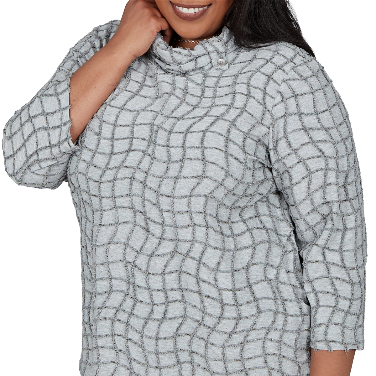 Plus Size Alfred Dunner Vail Feather Yarn Cowl Neck Blouse