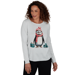 Womens Emaline Holiday Festivities Penguin Graphic Sweater